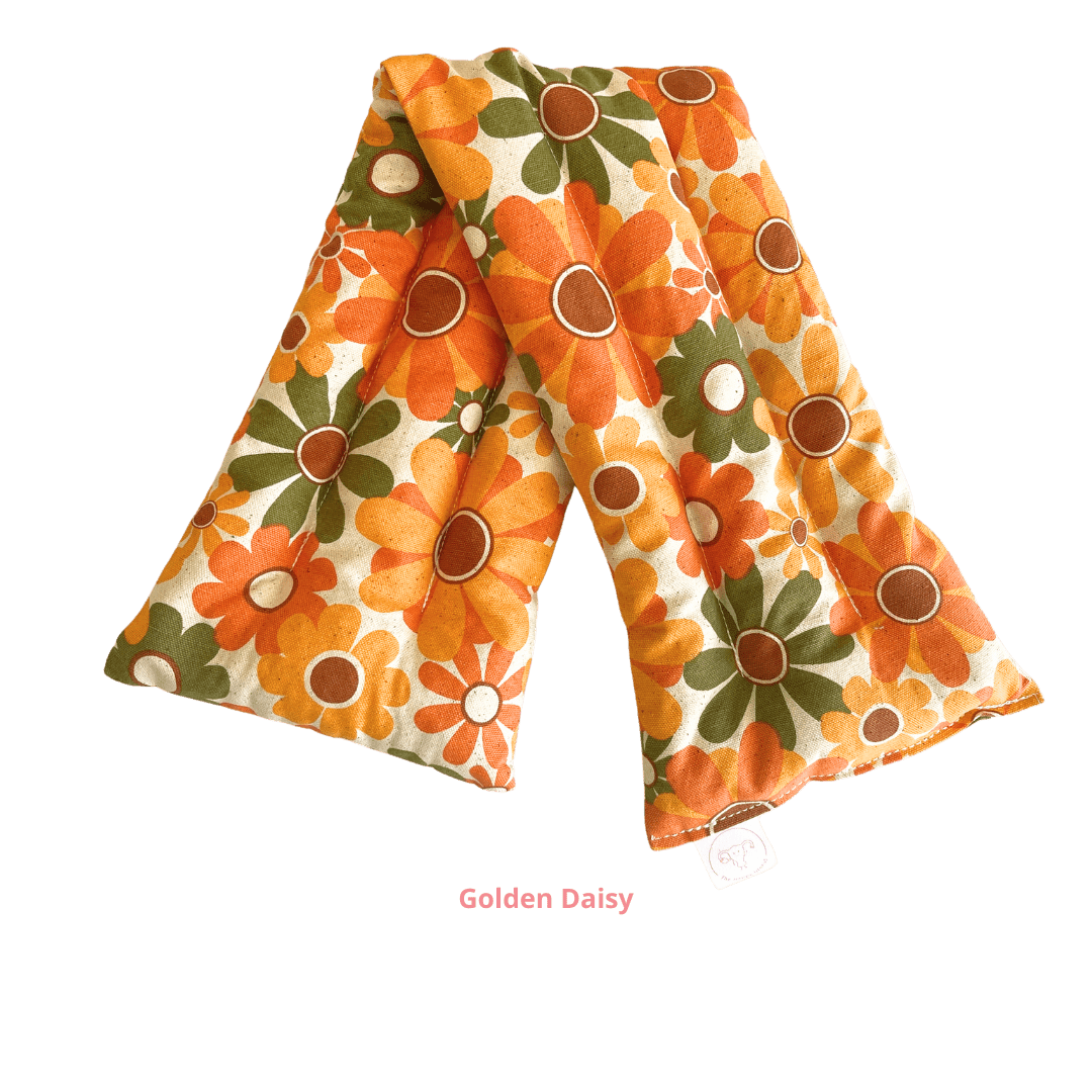 Handmade in canberra extra long heat pack filled with lupins provides alternative natural pain relief for endometriosis period and pelvic pain.