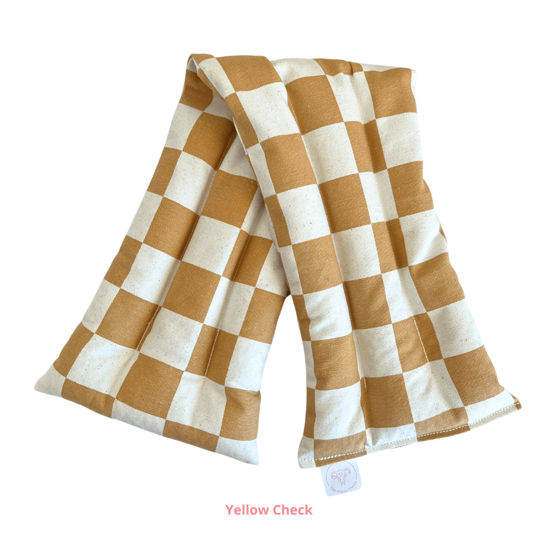 Handmade in canberra extra long heat pack filled with lupins provides alternative natural pain relief for endometriosis period and pelvic pain.