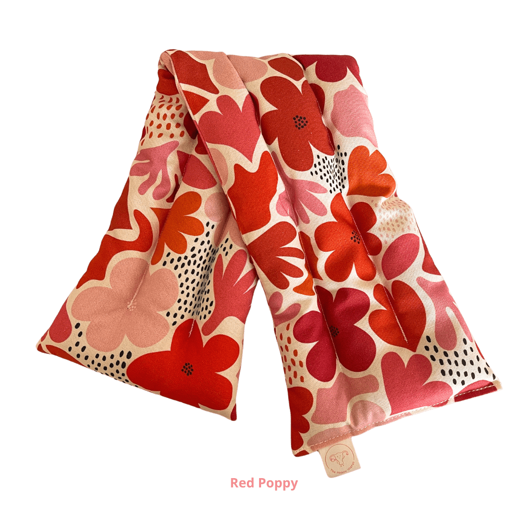 Handmade in canberra extra long heat pack filled with lupins provides alternative natural pain relief for endometriosis period and pelvic pain.