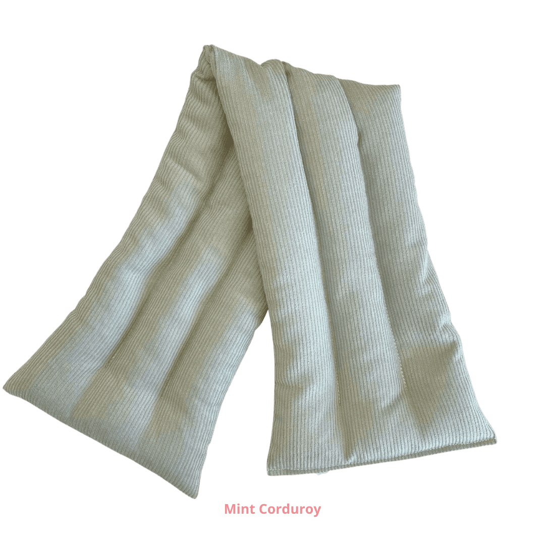 Handmade in canberra extra long heat pack filled with lupins provides alternative natural pain relief for endometriosis period and pelvic pain.