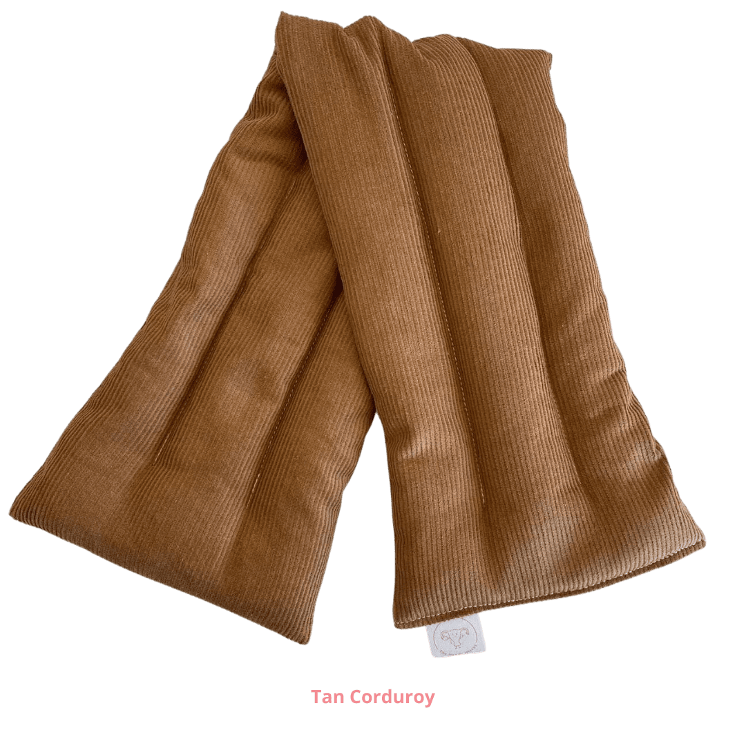 Handmade in canberra extra long heat pack filled with lupins provides alternative natural pain relief for endometriosis period and pelvic pain.